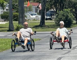 Older couple riding their bikes